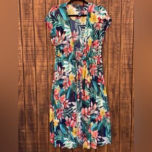 NWTS Ava & Grace Hawaiian Print Sheer Mesh Long Dress Bathing Suit Cover Up